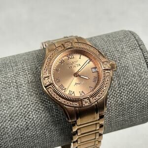 Invicta Angel Watch Womens 33mm Rose Gold Tone Date Crystal Bezel New Battery